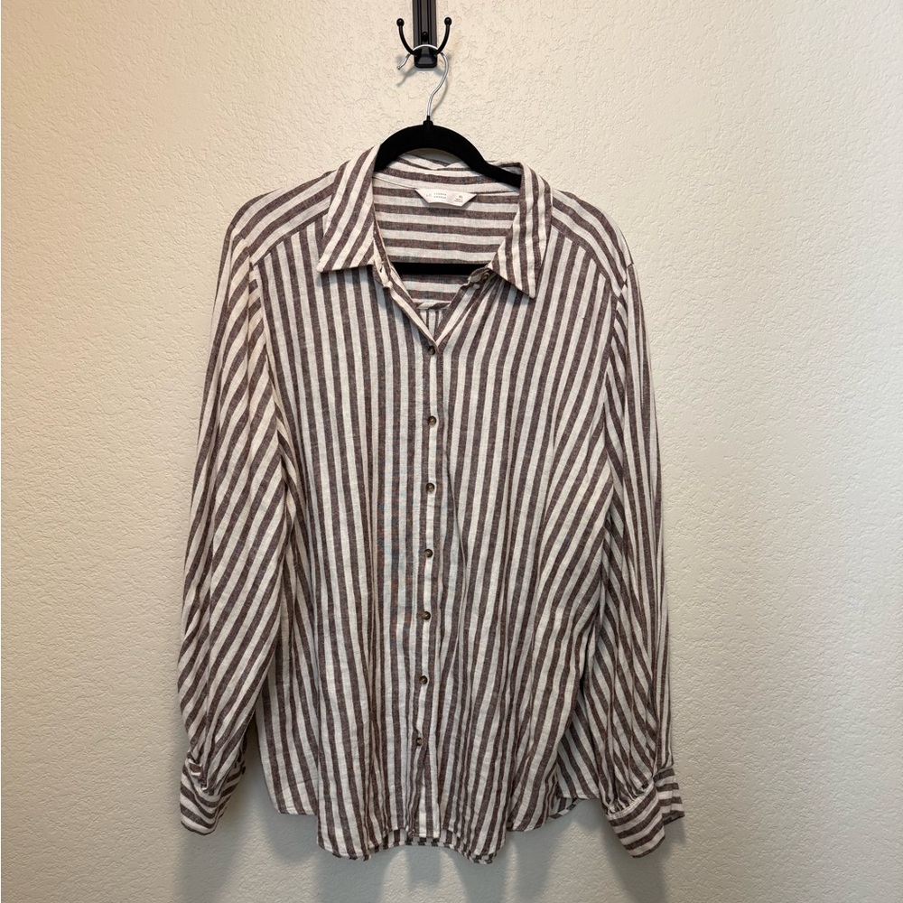 LC Lauren Conrad Linen Striped Button Up Shirt